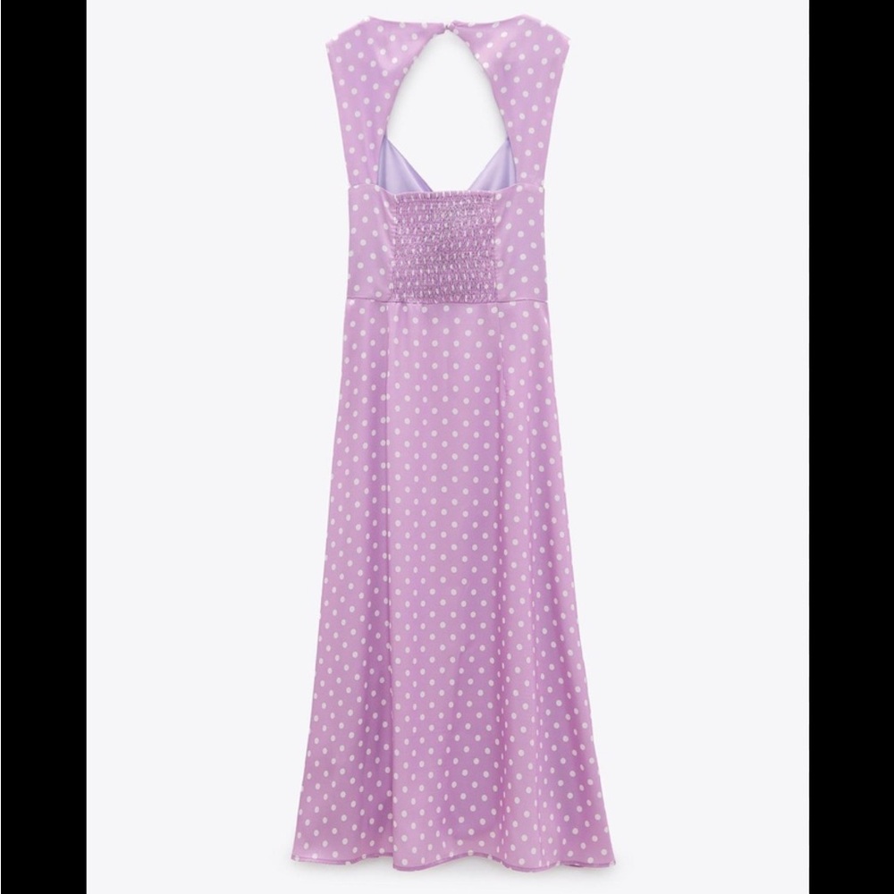 Brand new Zara Lavender Polka Dot slit Midi Dress - Picture 4 of 5